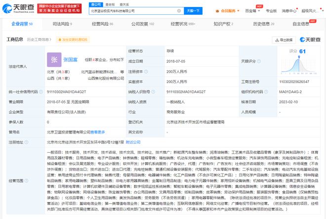 北汽蓝谷发布公告 张国富为极狐法定代表人